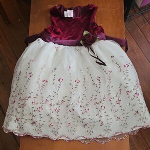 La Princess Elegant Burgundy and White Size 5 Girls Dress